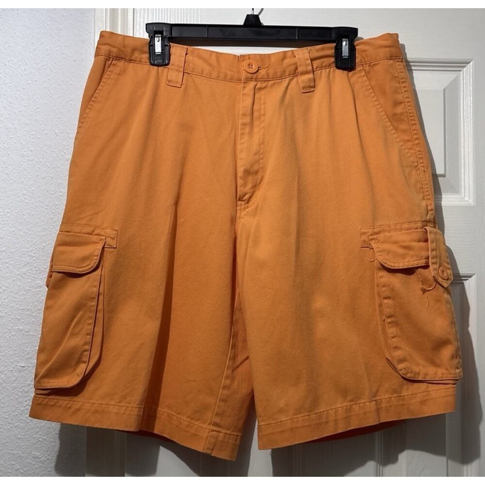 Bill Blass Orange Cargo Shorts Mens Size 34 Pockets Y2K Colorful 100% Cotton